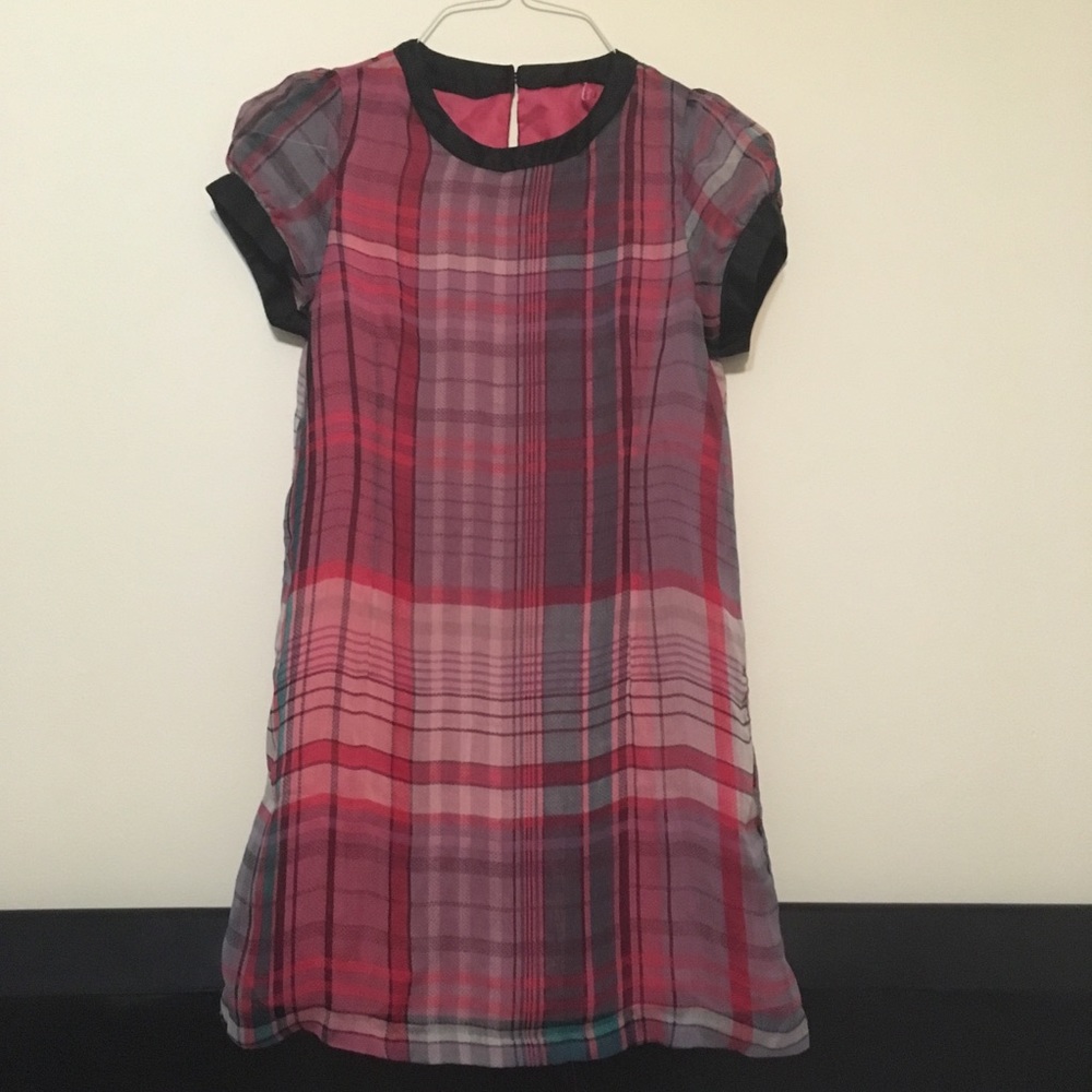 Cute sheer pink plaid dress with puffy sleeves ♡